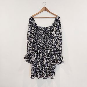 missguided + floral puff sleeve square neck dress peasant boho size extr…